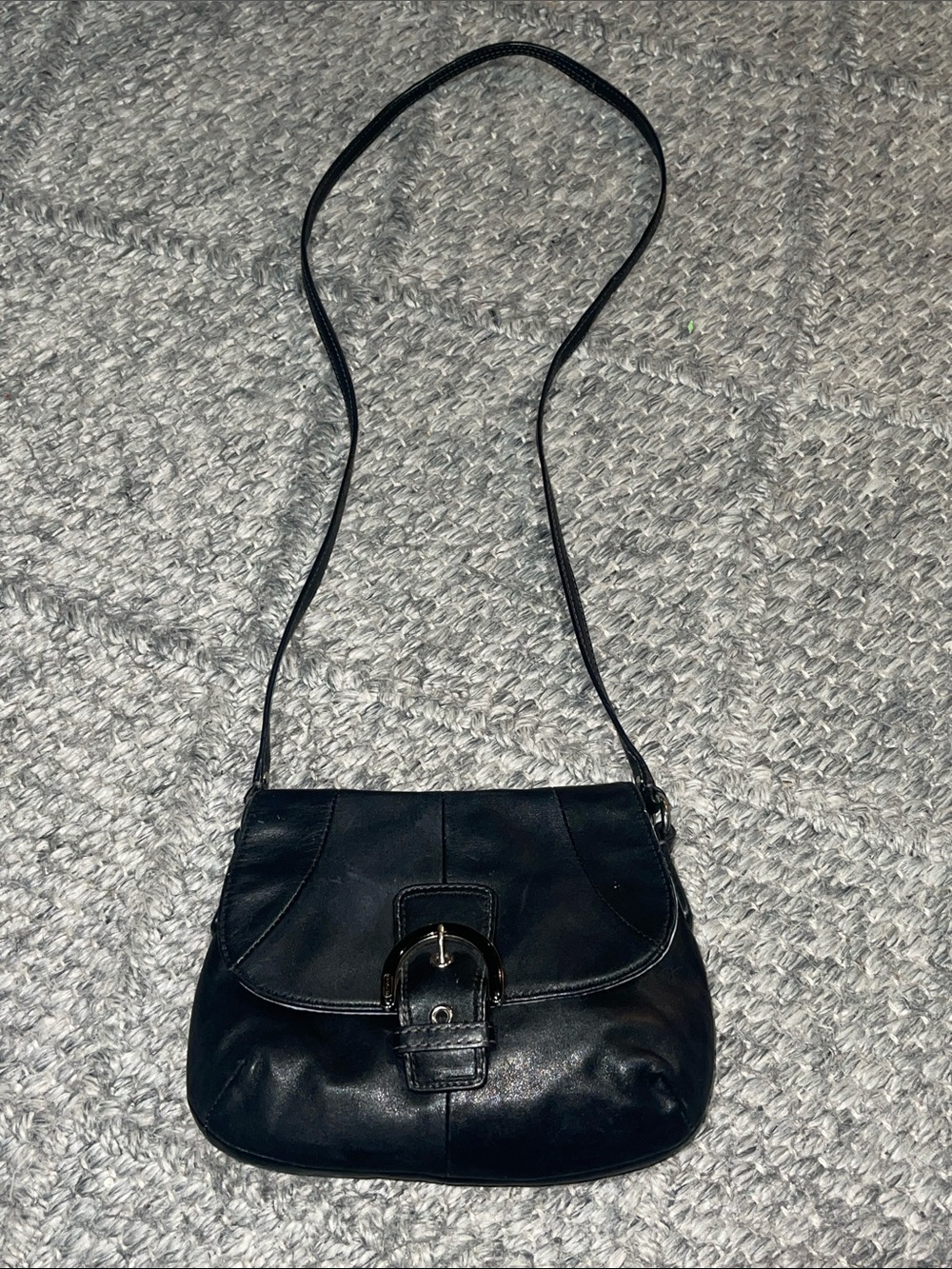 Coach Black Leather Crossbody Bag with Front Buckle